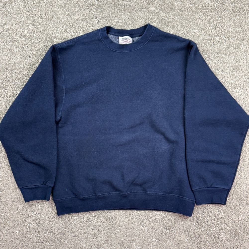 Vintage 90s Pluma Mens M Navy Blue Heavyweight Blank Crewneck Sweatshirt